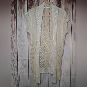 Caroline Grace Cream Knit Short Sleeve Open Cardigan Size Medium